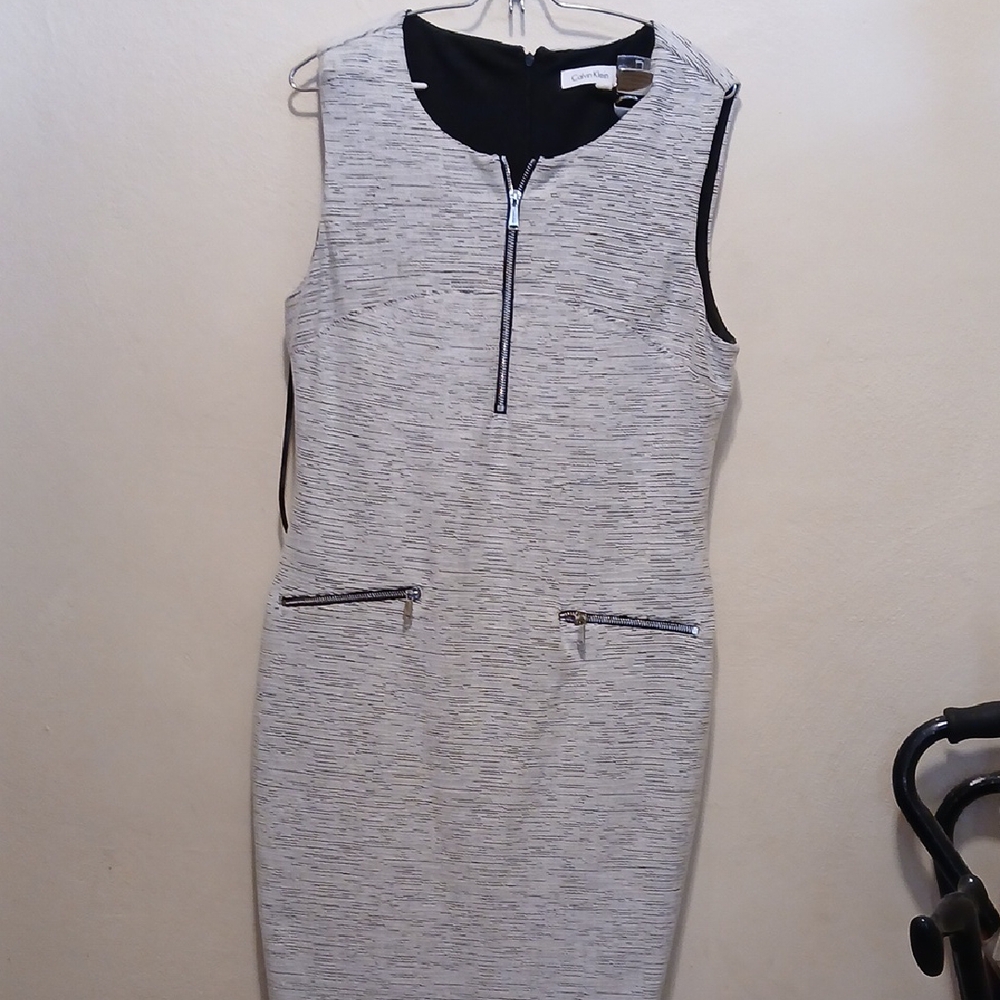 Calvin Klein Gray Sleeveless Midi Dress for Work